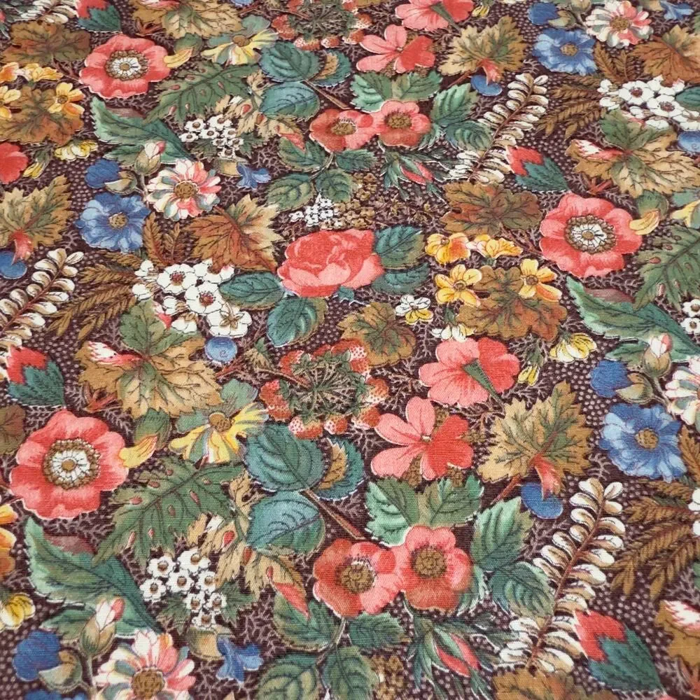 VINTAGE 70s Woodland Cottage Brown Floral Table Setting Cloth Napkins Set of 8
